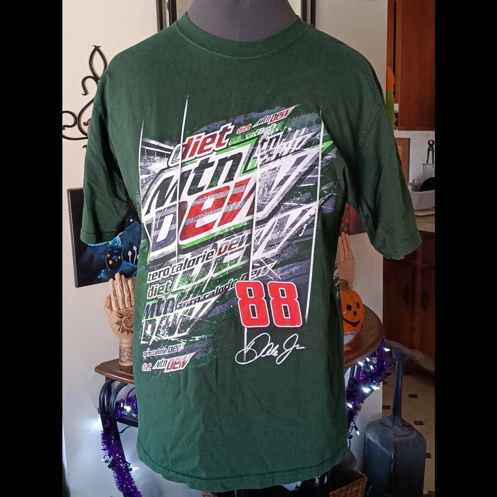 💚 Y2K Dale Earnhardt Jr 88 Mt Dew NASCAR Racing T-shirt Large Chase Authentics
